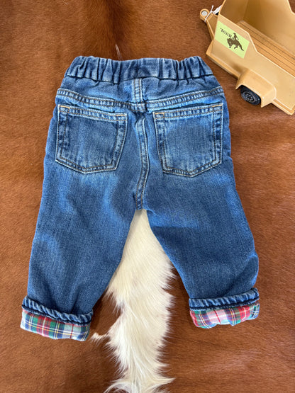 #011125 Gap Denim Pants With Plaid Lining Size 6-12 M