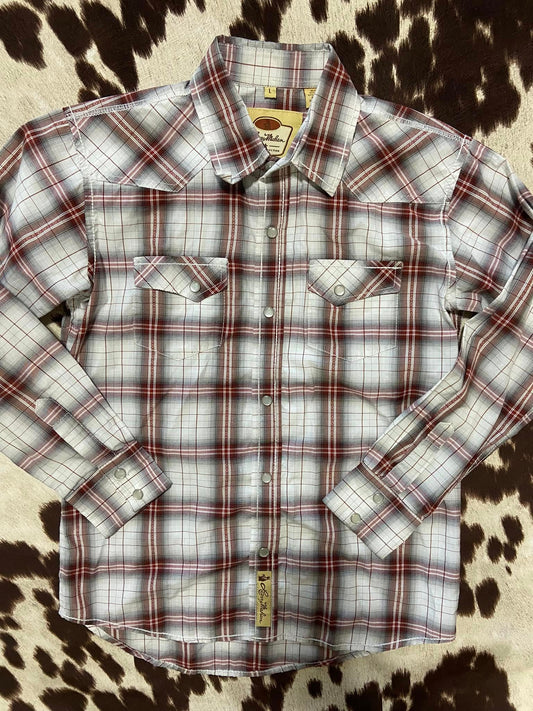 #010225 Larry Mahan Western Snap Plaid Shirt Size Youth L