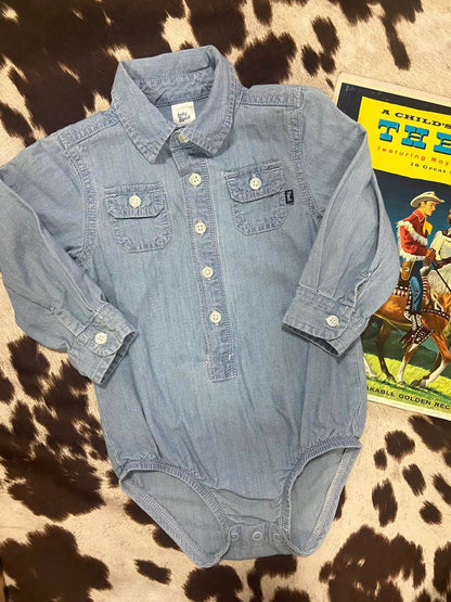 #010225 OshKosh Light Blue Baby Onesie 24 Months