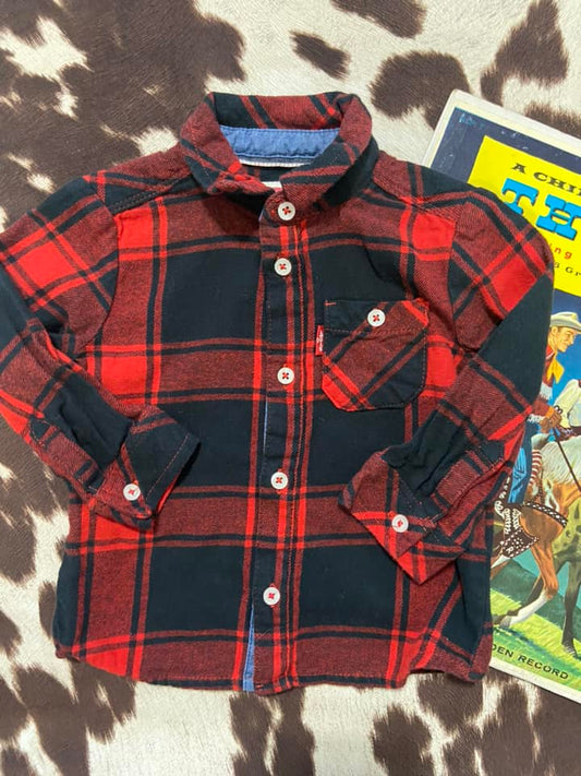 #010225 Levi's Red /Black Plaid Shirt Size 12M