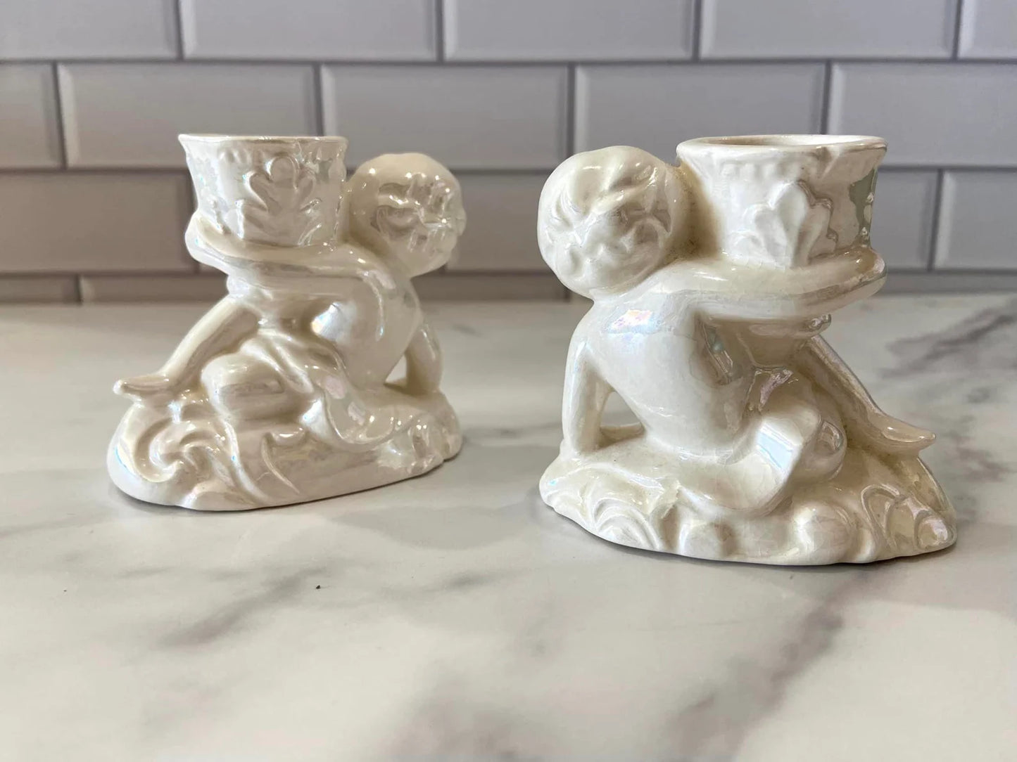 #914 LW Cherub Candle Holder Set