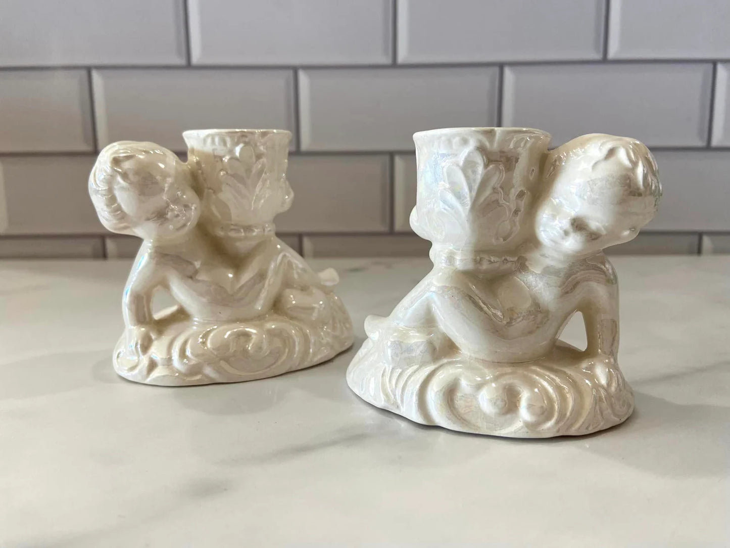 #914 LW Cherub Candle Holder Set