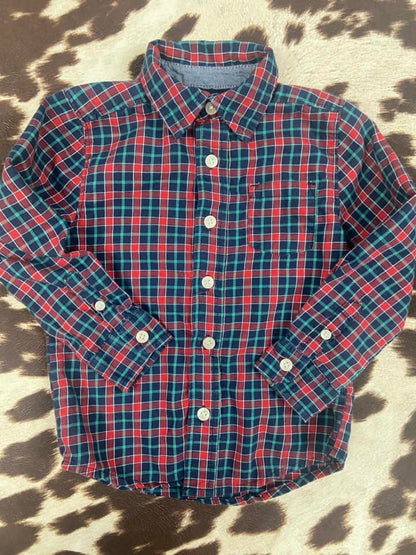 #010425 OshKosh Shirt Size 2T Red Blue Green Plaid